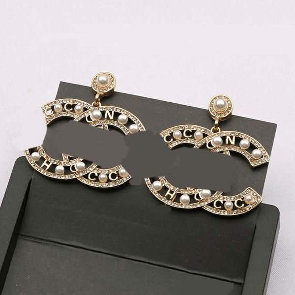 

luxury designer brand stud earring fashion style letter pearl pendant for women girl party gift jewelry accessory, Golden;silver