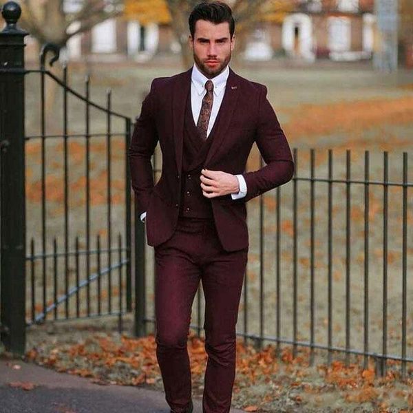 

men's suits blazers casual burgundy suits for wedding groom tuxedo prom party man outfits groomsmen attires 3 pieces man ternos slim fi, White;black