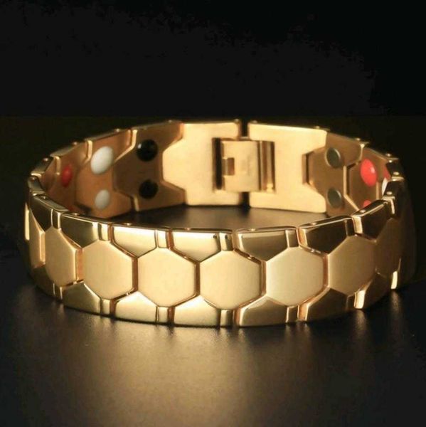 

magnet bracelet detachable germanium particles hexagonal wide mens, Golden;silver