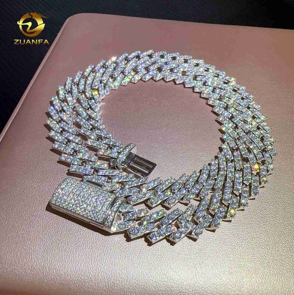 

custom hip hop jewelry 8/10/13mm 1 row vvs moissanite cuban link bracelet s925 fashion cuban link chain, Silver