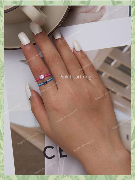 

100% 925 sterling silver trendy pink heart zircon size rings for women fine blue zirconium rings s925 exquisite jewelry fine jewelryrings