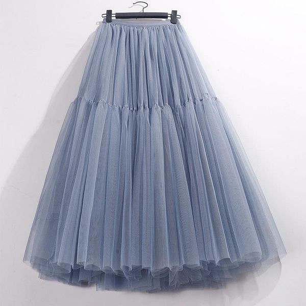 

dresses big hemline puffy tulle skirts women pleated mesh princess tutu skirts sweet bridesmaids midi elastic high waist faldas, White;black
