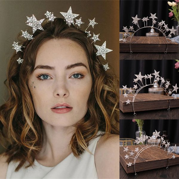 

wedding hair jewelry trendy silver color tiaras and crowns stars princess queen diadems bride accessories bands 230508, Slivery;golden