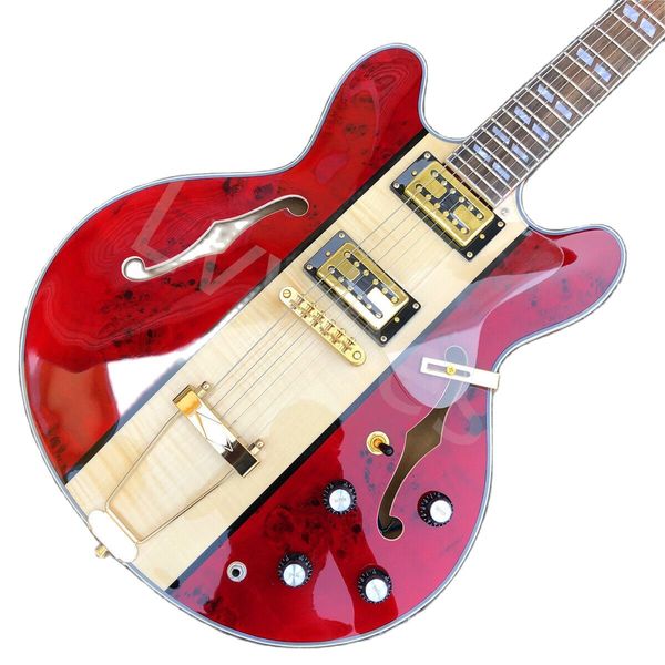 

lvyred glossy finish half hollow arched jazz electric guitar gold hardwood electric guitar