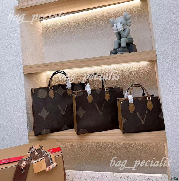 

luxury tote bag designers bags womens genuine leather vintage retro letter embossing flower monograms on the go handbags 3 sizes shopping ba