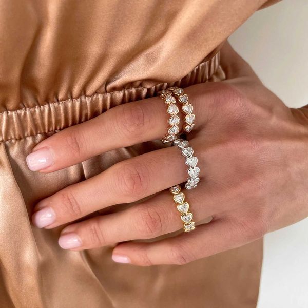

band rings 2023 classic fashion heart ring for girlfriend lover charm micro pave clear cz sparking engagement band finger ring z0509, Silver