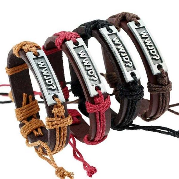 

wwjd cowhide ethnic bracelet english letter genuine leather retro small jewelry, Golden;silver