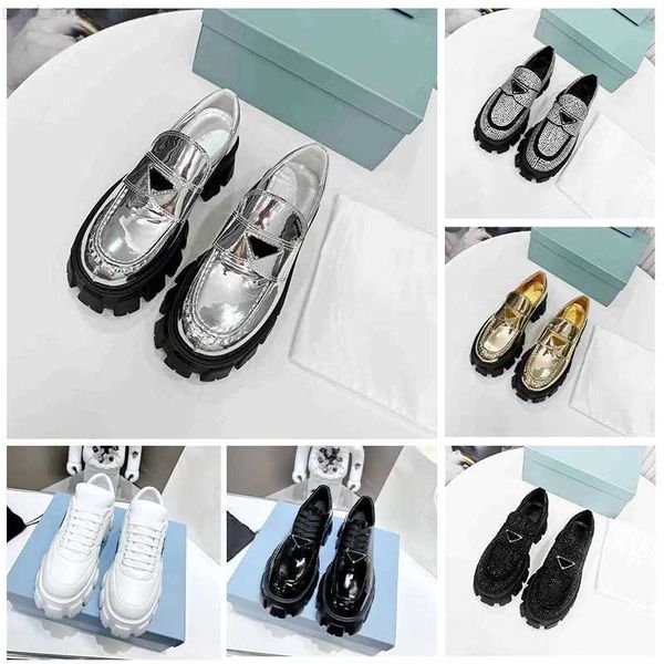 

thick sole laser loafer p leather casual shoe new men women outerwear comfortable soft spring summer classic fashion formal party wear desig, Black