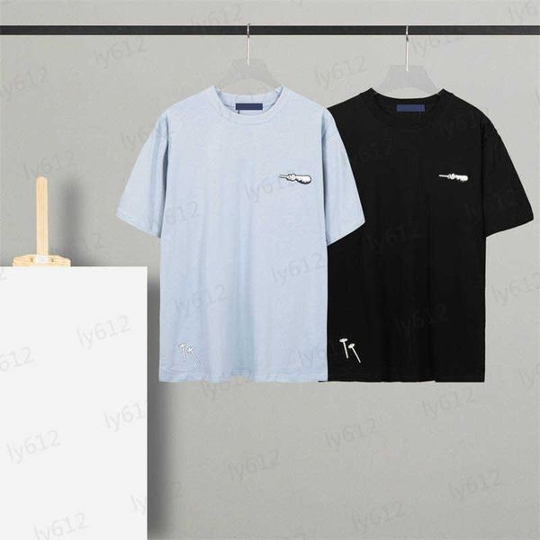 

blue designer mens t shirts fashion leisure luxury loose classic brand hammer pattern embroidered print round neck pure cotton short sleeve, White;black
