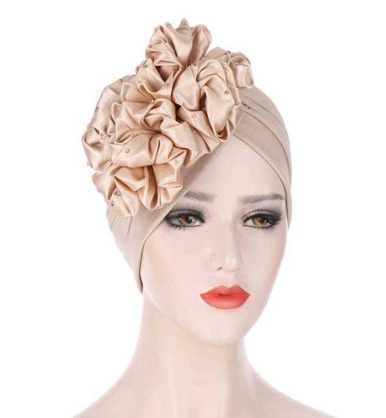 

big flowers turbans for women stretchy headscarf bonnet muslim head wrap cap ladies beanie hat hair accessories chemo caps x08032544447, Blue;gray