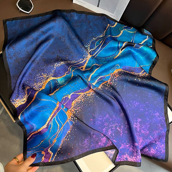 

sarongs 100 pure silk square scarf women hairband office lady neck scarves print luxury neckerchief bandana spring foulard female shawl 2305, Blue;gray