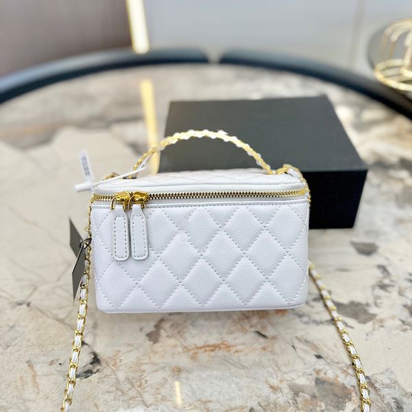 

womens letter handle totes vanity box bags mirror caviar leather calfskin card holder cosmetic case gold metal hardware matelasse chain cros