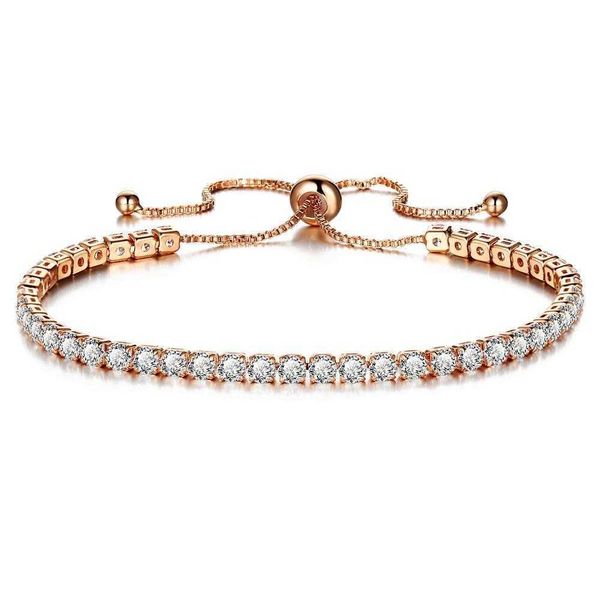 

korean style inlaid crystal push pull bracelet womens gold full diamond single row wholesale, Golden;silver