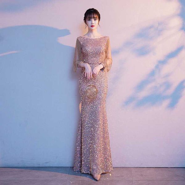 

senior designerfishtail annual meeting evening dress for women 2023 spring new style sequin dress host long banquet gift, White;black