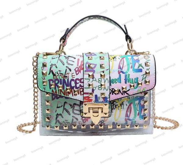 

designer bag new european and american vintage graffiti transparent small square bag ins popular fashion skew straddle one shoulder handbag