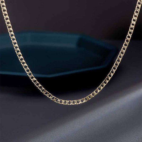 

14k real gold necklace female plain gold thick side chain tank chain cuban chain men's gold jewelry 0212, Silver