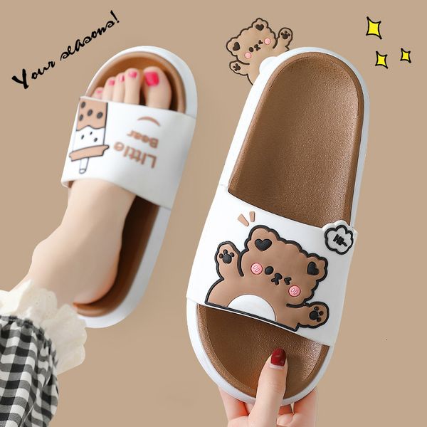 

slippers cartoon bear summer slippers cute indoor slippers home slipper couples thick bottom sole anti-slip men women ladies shoes 230509, Black