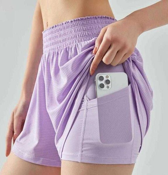 

lu-467 anti-glare drawstring sports shorts breathable quick-drying fitness yoga pants loose casual buttock skirt pants women, White;red