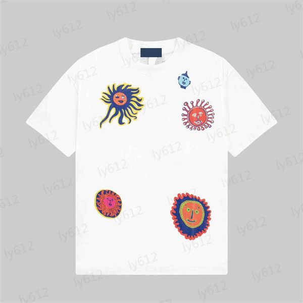 

white designer mens spring summer classic fashion casual face pattern print drop shoulder cotton round neck short sleeve t-shirt male cloth, White;black