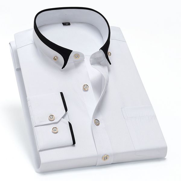 

men's casual shirts 2023 musim semi baru pria elastis lengan panjang kemeja bisnis santai dan nyaman pemuda warna solid 230509, White;black