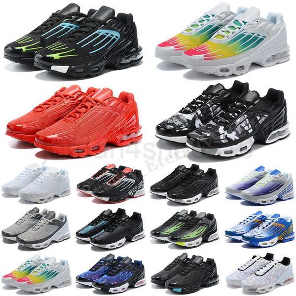 

tn plus 3 iii leather triple black all white run shoes mens womens max laser blue trainers sneakers 2.5