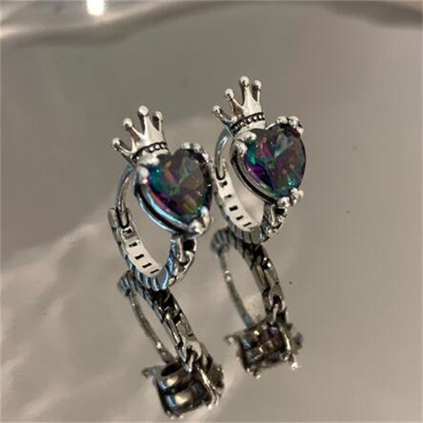 

silver color new fashion vintage love heart zircon crown hoops earrings for women handmade punk party jewelry gifts gc2106, Golden
