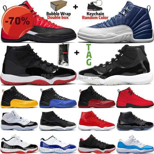 

sandals with box 6 new 11 11s 25th anniversary bred concord 45 space jam mens basketball shoes 12 12s indigo game royal reverse flu game men, Black