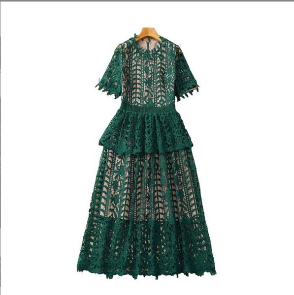 

326  2023 spring flora print dress crew neck short sleeve green mid calf polyester panelld dress luxury fashion prom womens clothes sh, Black
