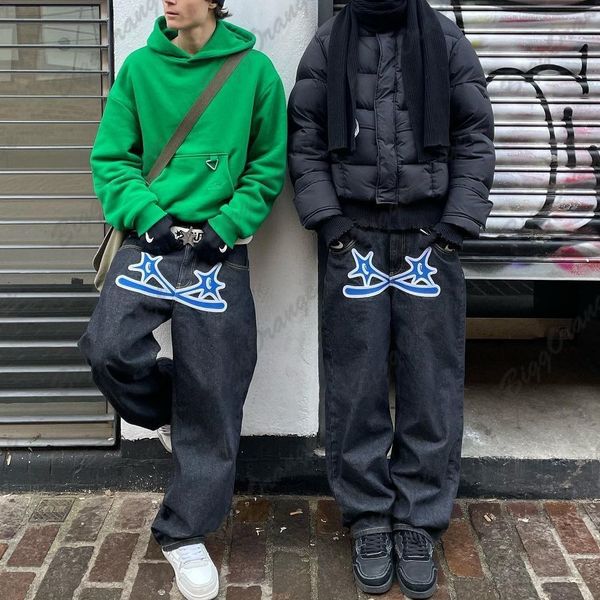 

men's jeans harajuku fashion y2k pants male star embroidered jeans hip hop style american men's trend loose fit trousers 230509, Blue