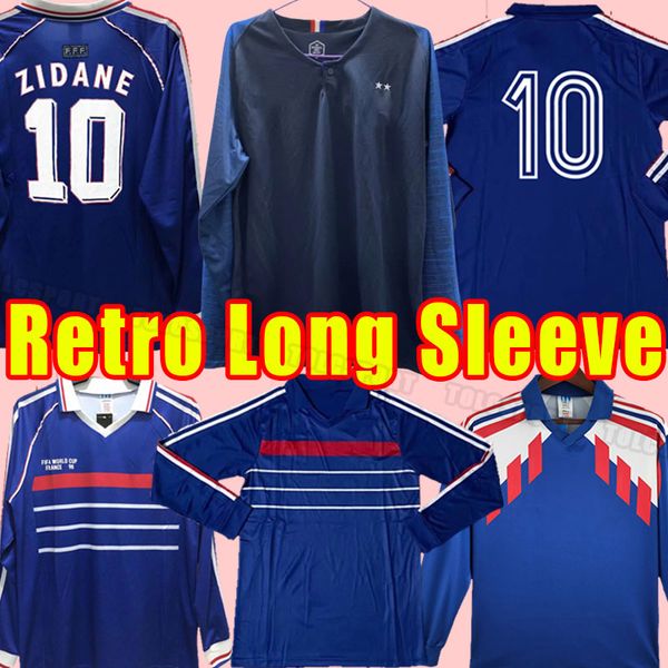 

long sleeve retro zidane henry soccer jerseys platini trezeguet frances deschamps petit pires djorkaeff 84 86 88 90 1998 1984 1985 1986 1988, Black;yellow