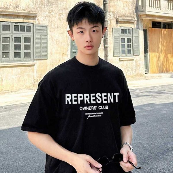 

men's t-shirts represent rep designer fashion chest letter short sleeve small fashion brand american high street loose casual couple t-, White;black
