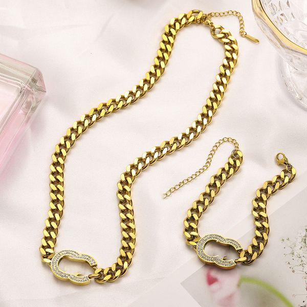 

classic brand micro pave double letter pendants necklace stainless steel jewelry for women gift, Silver