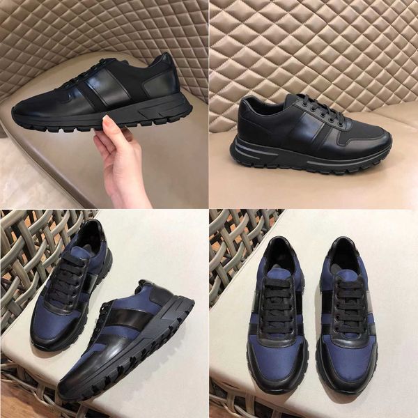 

designers men shoes prax 01 luxurys leather and technical fabric sneakers calfskin vintage mesh runner trainers with box 296, Black
