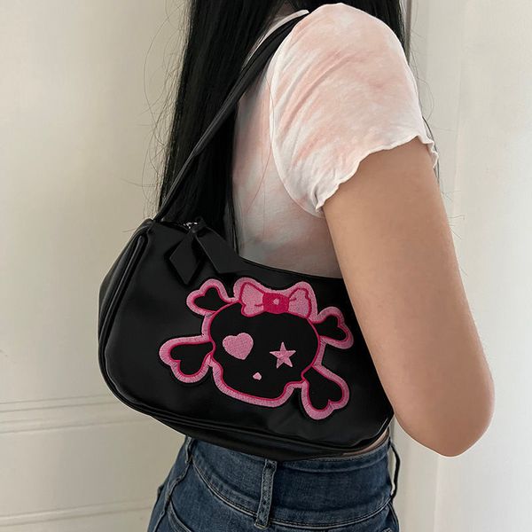 

evening bags y2k korean gothic aesthetic shoulder bag skull black purse girls pu leather designer zipper ladies underarm handbags for women