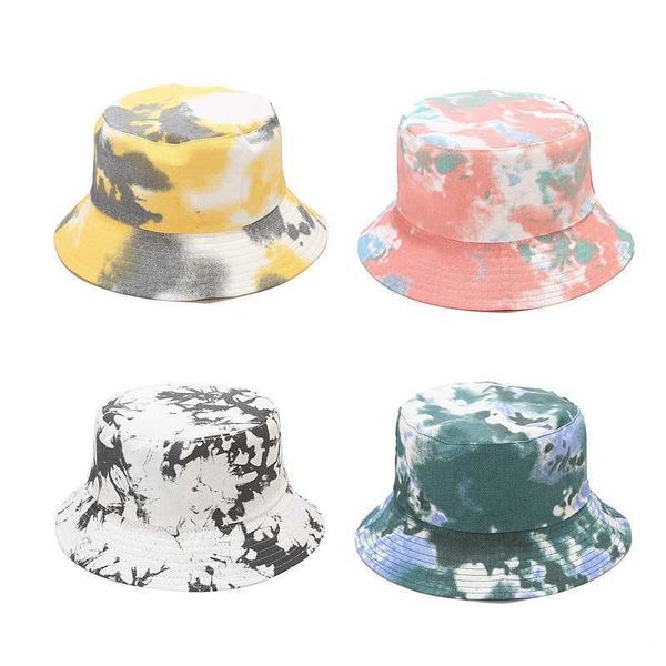 

wide brim hats double-sided wearing cap visor rainbow color bucket hat men women panama cotton flat sun hat reversible tie dye fisherman hat, Blue;gray