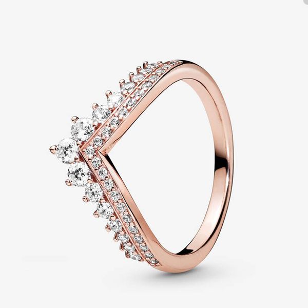 

18k rose gold princess wish ring for pandora 925 sterling silver wedding party jewelry designer rings for women crystal diamond luxury ring, Slivery;golden