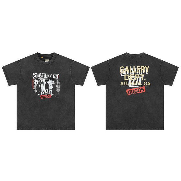 

new poster letter print old washed short sleeve t-shirt fashion, Black;white