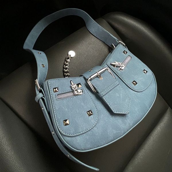 

evening bags fashion rivet design women shoulder bags y2k vintage cool bag ladies luxury handbags denim cloth underarm bag purses for female