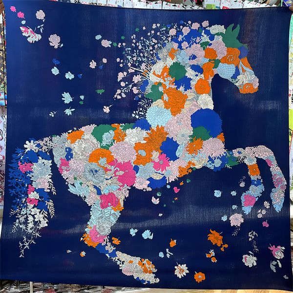 

sarongs pobing silk cashmere scarf women hand rolled flowers horse print square scarves wraps bandana big hijabs female foulard 135cm 230508, Blue;gray