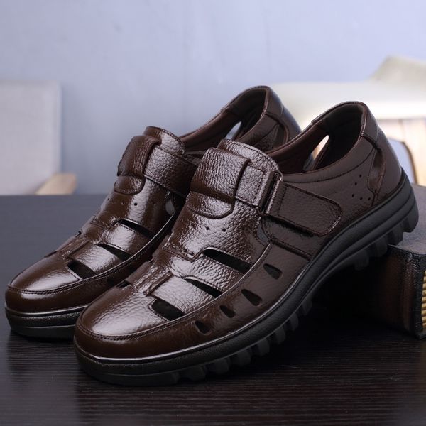 

sandals business men genuine leather sandaliashollow out casual shoes comfortable solid outdoor mens zapatos hombre 230508, Black