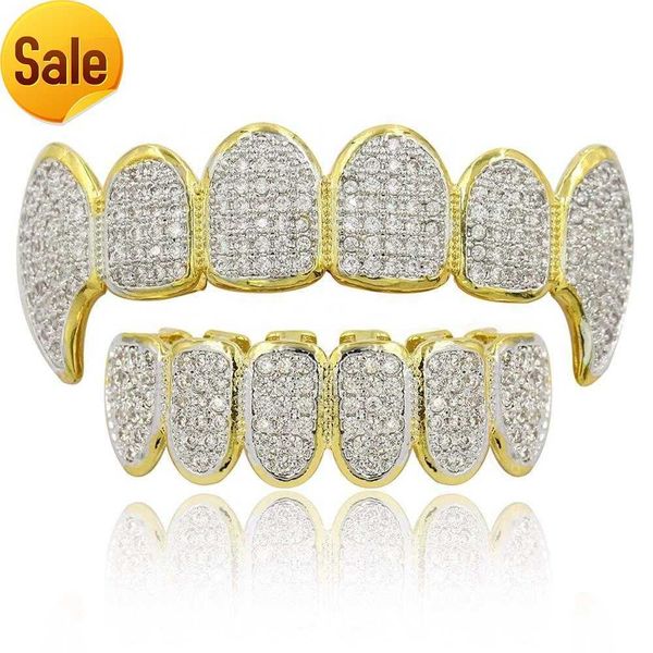 

cz micro pave golden gold drip hiphop grills teeth grillz, Silver