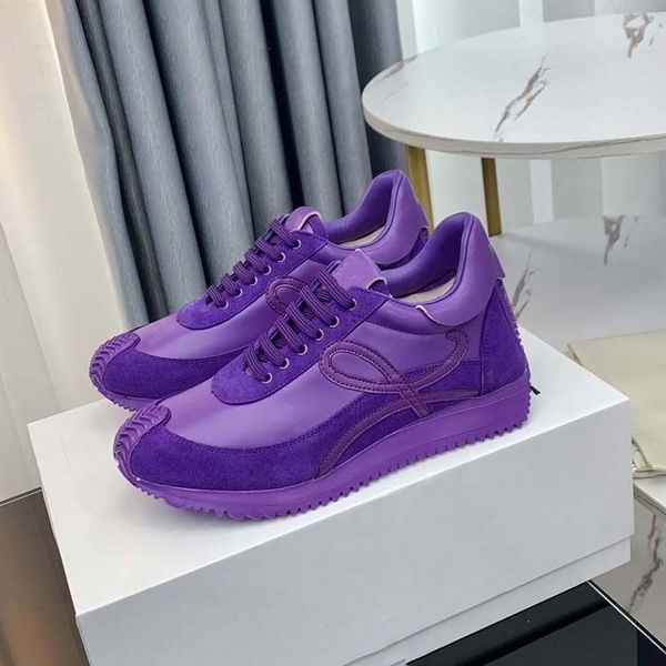 

designer mens womens lowes casual shoes suede and nylon lace-up sneakers anagram embossing soft upper fashion sport ruuning classic shoe siz, Black