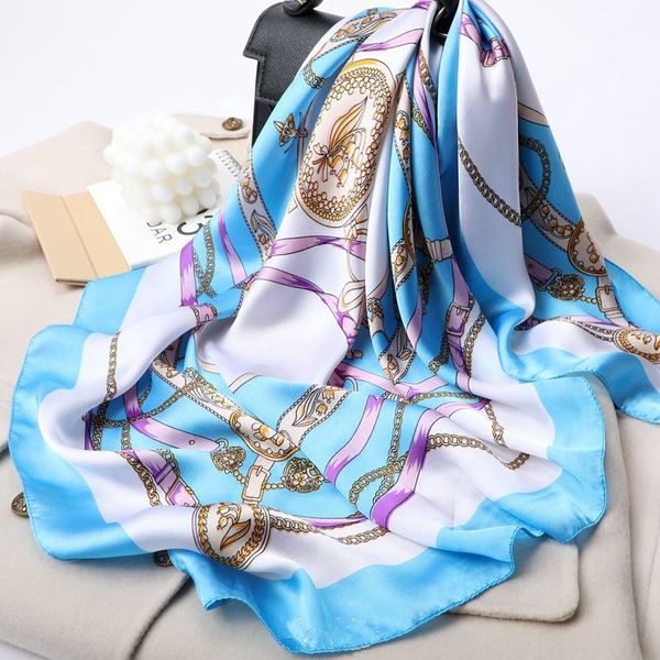

silk women horse head print stole square scarves wraps large bandana headscarf hijabs female silk scarves 70x70cm, Blue;gray