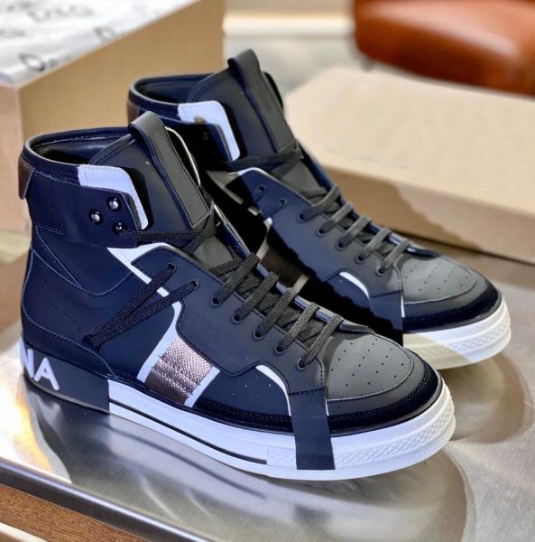 

with box brand high-custom 2.zero sneakers shoes with contrasting dolcely dolcly gabbanaly details calfskin mixed-material leather men rubbe, Black