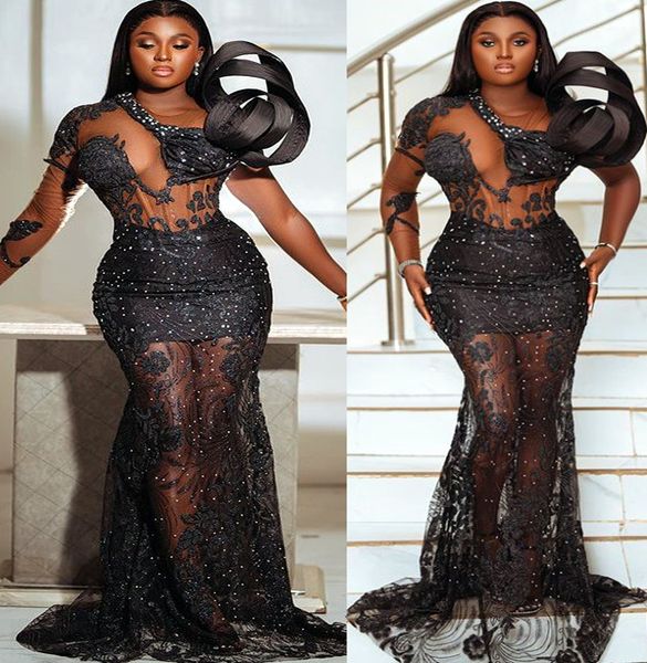 

2023 may aso ebi black mermaid prom dress beaded evening formal party second reception birthday engagement gowns dress robe de soiree zj254