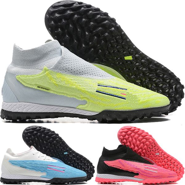 

send with bag quality football boots phantom gx elite tf turf knit socks soccer cleats mens haaland soft leather training high low version f, Black
