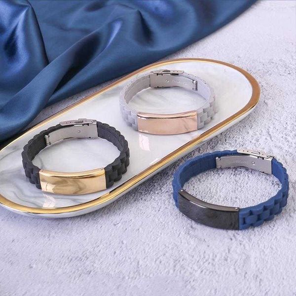 

ornament wholesale fashion simple glossy bracelet laser sculpture titanium steel mens silicone stainless, Golden;silver