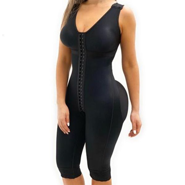 

women's shapers fajas colombian full body shapewear v neck sleeveless knee length shaper bra and wide shoulder straps butt lifter skims, Black;white