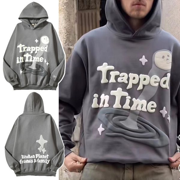 

puff sweatshirts hoodies men high street foam trapped in time print pullover hoode big size pullovers, Black;brown