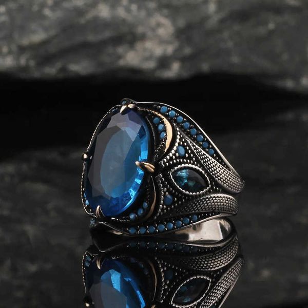 

band rings 2023 new zinc alloy ring for men fashion trend blue zircon finger ring male party jewelry z0509, Silver
